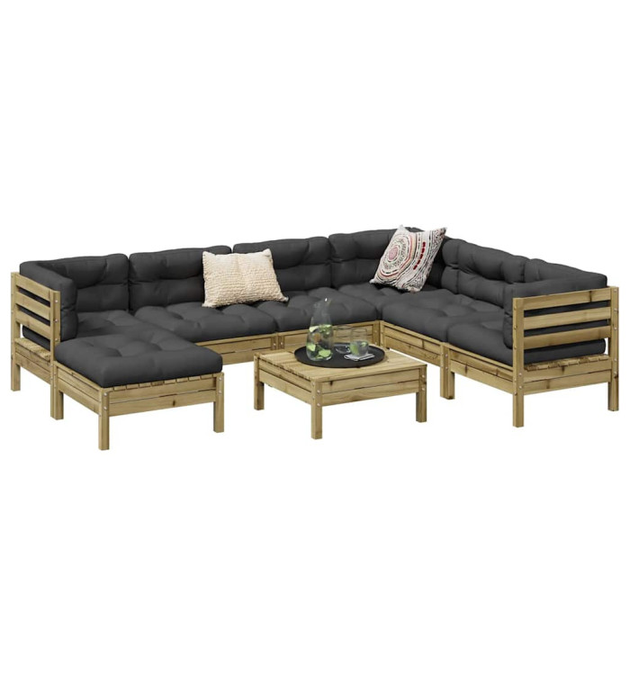 Salon de jardin 8 pcs avec coussins bois de pin imprégné | Mobilier & Déco