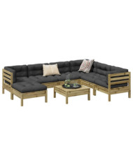 Salon de jardin 8 pcs avec coussins bois de pin imprégné | Mobilier & Déco