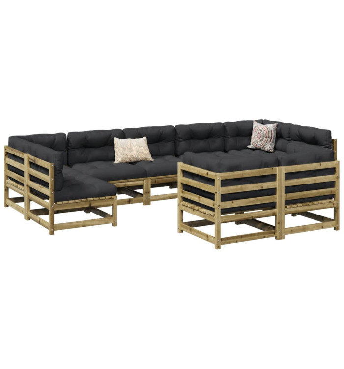 Salon de jardin 9 pcs avec coussins bois de pin imprégné | Mobilier & Déco