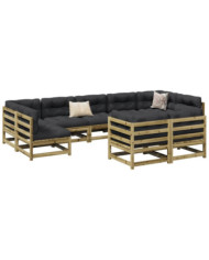 Salon de jardin 9 pcs avec coussins bois de pin imprégné | Mobilier & Déco