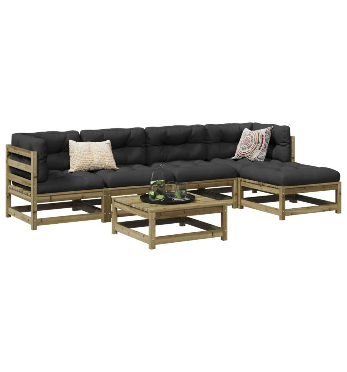 Salon de jardin 6 pcs avec coussins bois de pin imprégné | Mobilier & Déco