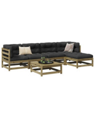 Salon de jardin 6 pcs avec coussins bois de pin imprégné | Mobilier & Déco