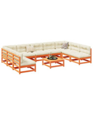 Salon de jardin 10pcs avec coussins cire marron bois pin massif | Mobilier & Déco
