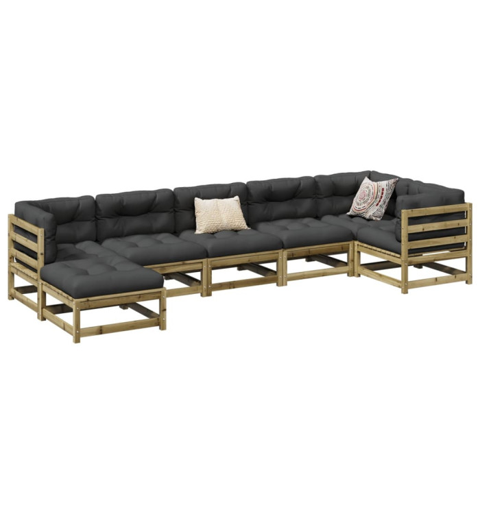 Salon de jardin 7 pcs avec coussins bois de pin imprégné | Mobilier & Déco