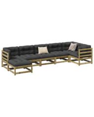 Salon de jardin 7 pcs avec coussins bois de pin imprégné | Mobilier & Déco
