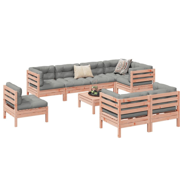 Salon de jardin 9 pcs avec coussins sapin de douglas solide | Mobilier & Déco