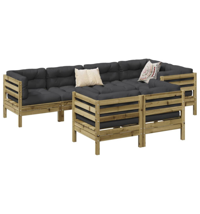 Salon de jardin 7 pcs avec coussins bois de pin imprégné | Mobilier & Déco