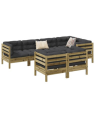 Salon de jardin 7 pcs avec coussins bois de pin imprégné | Mobilier & Déco