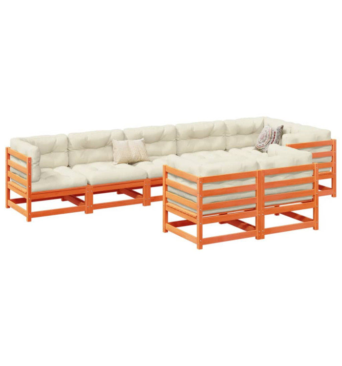 Salon de jardin 8 pcs marron cire bois de pin massif | Mobilier & Déco