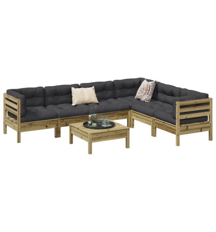Salon de jardin 7 pcs avec coussins bois de pin imprégné | Mobilier & Déco