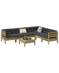 Salon de jardin 7 pcs avec coussins bois de pin imprégné | Mobilier & Déco
