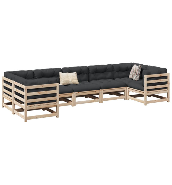 Salon de jardin 7 pcs avec coussins bois de pin massif | Mobilier & Déco