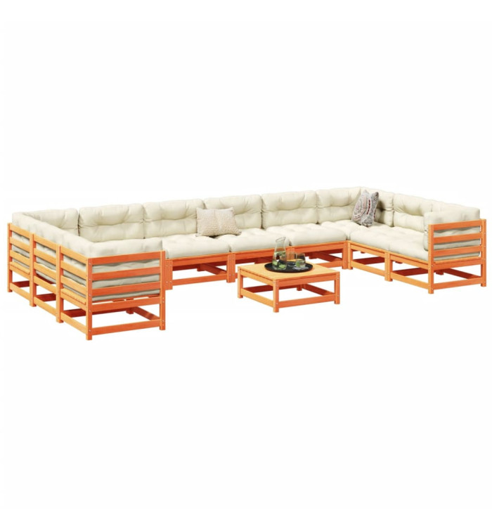 Salon de jardin 11 pcs marron cire bois de pin massif | Mobilier & Déco