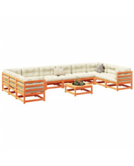 Salon de jardin 11 pcs marron cire bois de pin massif | Mobilier & Déco