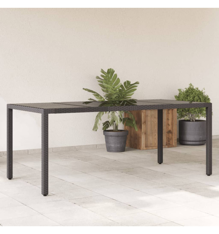 Table de jardin dessus en verre Noir 190x90x75cm Résine tressée | Mobilier & Déco