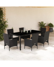 Ensemble à manger de jardin et coussins 7 pcs noir rotin acacia | Mobilier & Déco