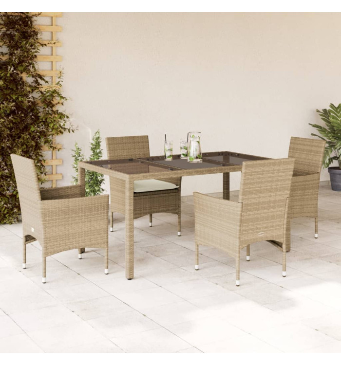 Ensemble à manger de jardin et coussins 5 pcs beige rotin verre | Mobilier & Déco