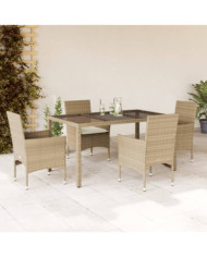Ensemble à manger de jardin et coussins 5 pcs beige rotin verre | Mobilier & Déco