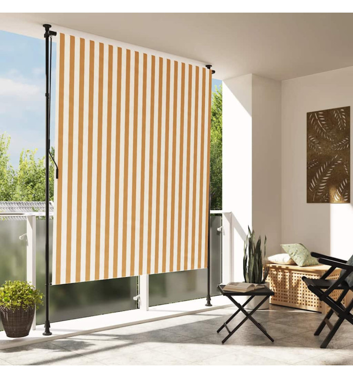 Store roulant d'extérieur orange et blanc 150x270cm tissu acier | Mobilier & Déco