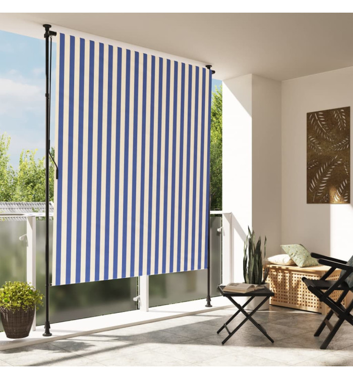 Store roulant d'extérieur bleu et blanc 150x270 cm tissu acier | Mobilier & Déco