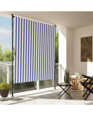 Store roulant d'extérieur bleu et blanc 150x270 cm tissu acier | Mobilier & Déco
