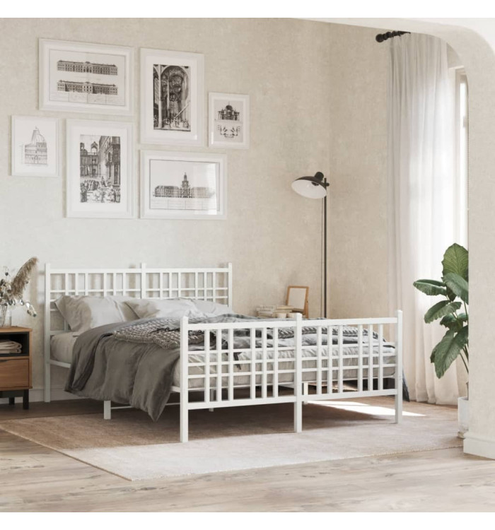 Cadre de lit métal sans matelas et pied de lit blanc 120x200 cm | Mobilier & Déco