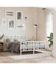 Cadre de lit métal sans matelas et pied de lit blanc 120x200 cm | Mobilier & Déco