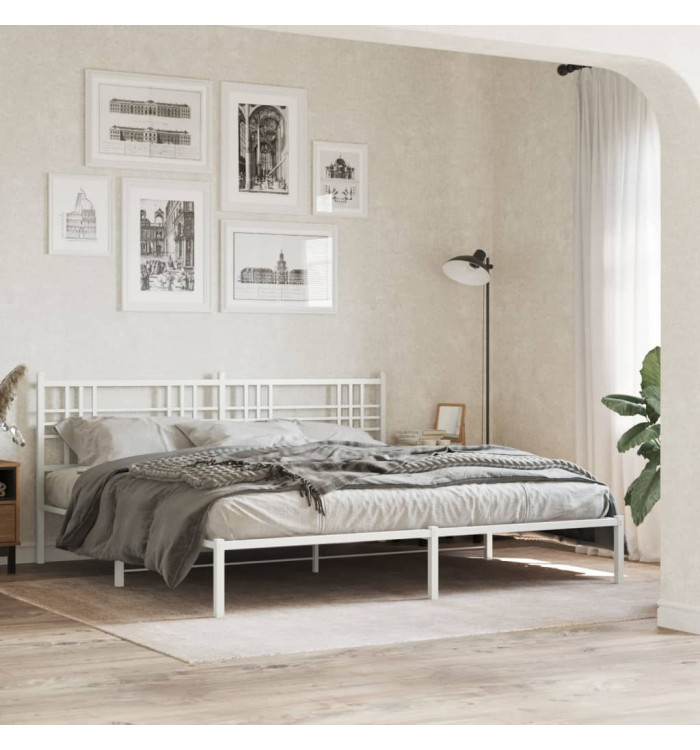 Cadre de lit métal sans matelas et tête de lit blanc 180x200 cm | Mobilier & Déco
