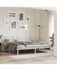 Cadre de lit métal sans matelas et tête de lit blanc 180x200 cm | Mobilier & Déco