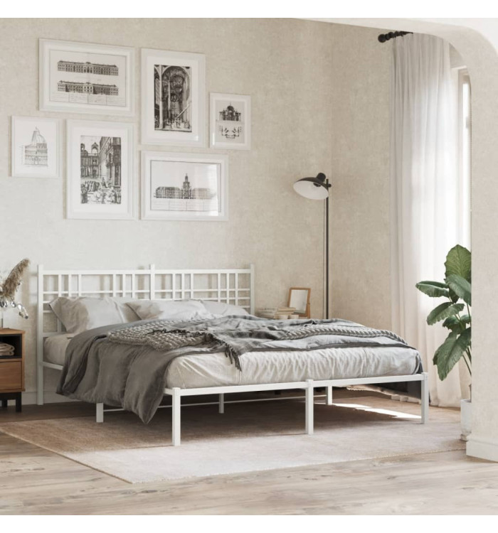 Cadre de lit métal sans matelas et tête de lit blanc 150x200 cm | Mobilier & Déco