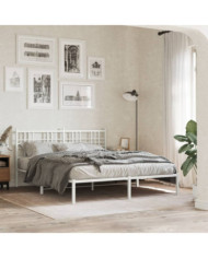Cadre de lit métal sans matelas et tête de lit blanc 150x200 cm | Mobilier & Déco