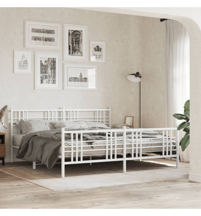Cadre de lit métal sans matelas et pied de lit blanc 183x213 cm | Mobilier & Déco