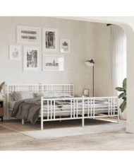 Cadre de lit métal sans matelas et pied de lit blanc 183x213 cm | Mobilier & Déco