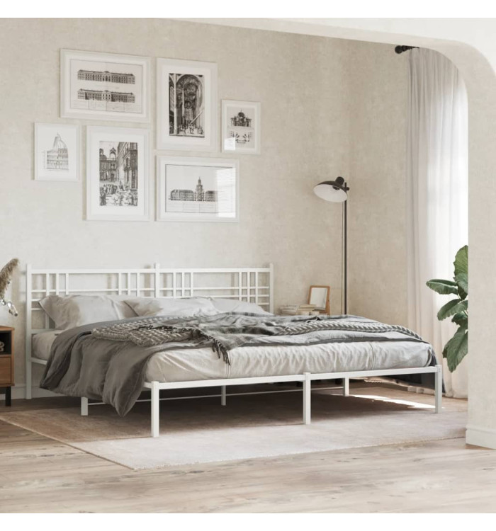 Cadre de lit métal sans matelas et tête de lit blanc 200x200 cm | Mobilier & Déco