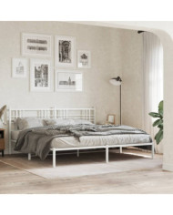 Cadre de lit métal sans matelas et tête de lit blanc 200x200 cm | Mobilier & Déco