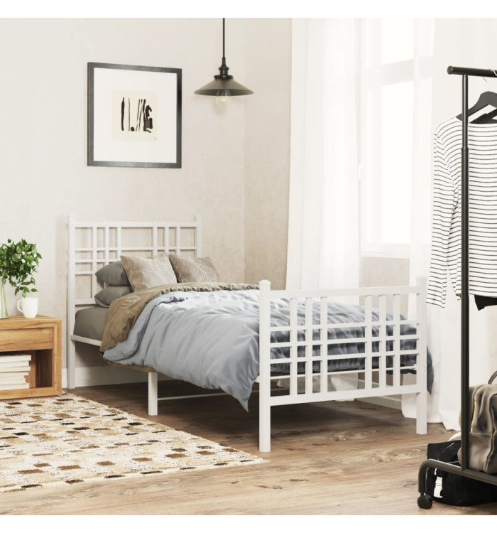 Cadre de lit métal sans matelas avec pied de lit blanc 80x200cm | Mobilier & Déco