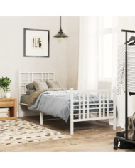 Cadre de lit métal sans matelas avec pied de lit blanc 80x200cm | Mobilier & Déco