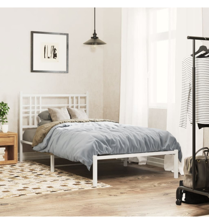Cadre de lit métal sans matelas et tête de lit blanc 100x200 cm | Mobilier & Déco