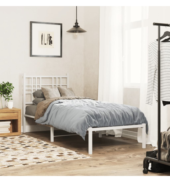 Cadre de lit métal sans matelas avec tête de lit blanc 75x190cm | Mobilier & Déco