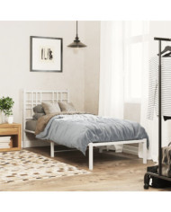 Cadre de lit métal sans matelas avec tête de lit blanc 75x190cm | Mobilier & Déco