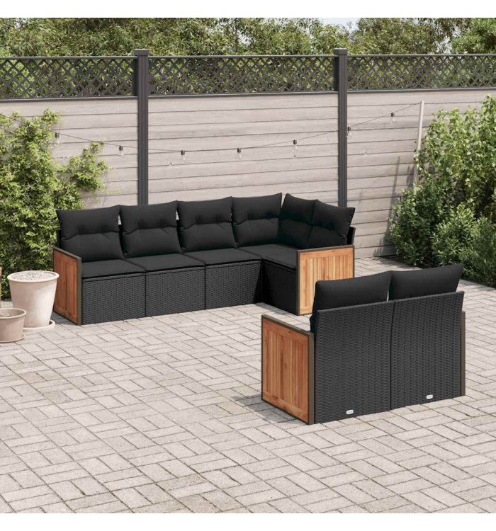 Salon de jardin 7 pcs avec coussins noir résine tressée | Mobilier & Déco