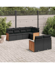 Salon de jardin 7 pcs avec coussins noir résine tressée | Mobilier & Déco