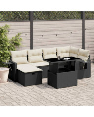 Salon de jardin 7 pcs avec coussins noir résine tressée | Mobilier & Déco