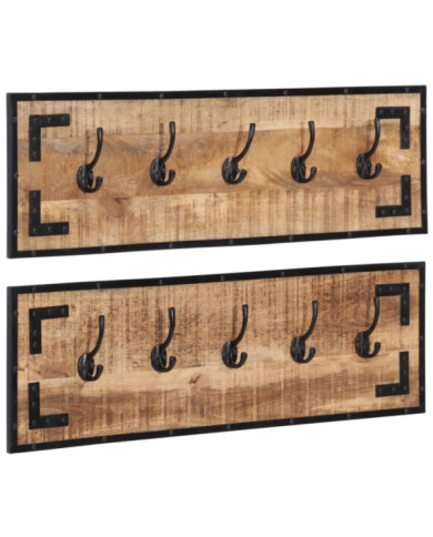 Porte-manteaux 2 pcs 80x8x25 cm bois de manguier massif brut | Mobilier & Déco