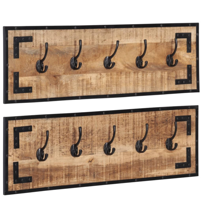 Porte-manteaux 2 pcs 80x8x25 cm bois de manguier massif brut | Mobilier & Déco