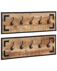 Porte-manteaux 2 pcs 80x8x25 cm bois de manguier massif brut | Mobilier & Déco