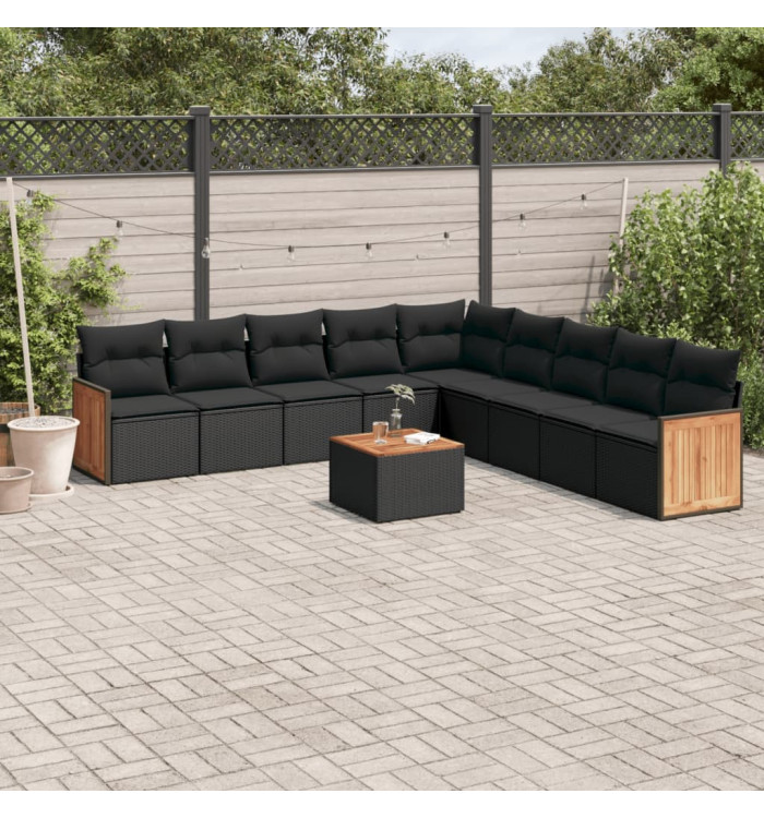 Salon de jardin 10 pcs avec coussins noir résine tressée | Mobilier & Déco