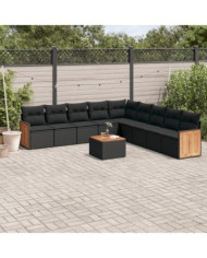 Salon de jardin 10 pcs avec coussins noir résine tressée | Mobilier & Déco