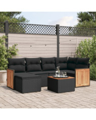 Salon de jardin 7 pcs avec coussins noir résine tressée | Mobilier & Déco