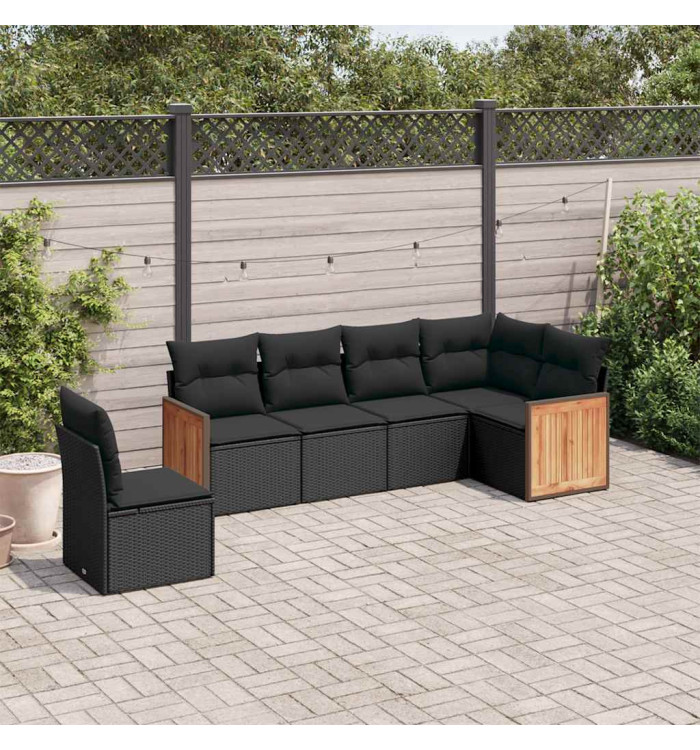 Salon de jardin 6 pcs avec coussins noir résine tressée | Mobilier & Déco